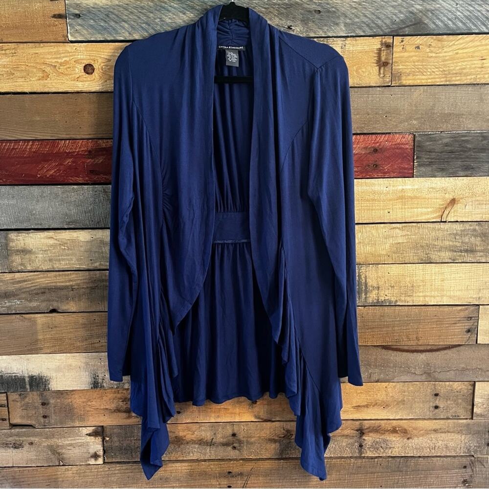 Chelsea &‎ Theodore Navy Draped Front Cardigan Size Medium